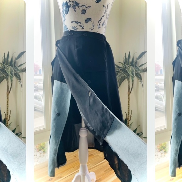 SPLITXS / STwo-Tone Patchwork Asymmetrical Buckle Denim Minimalist Skirt